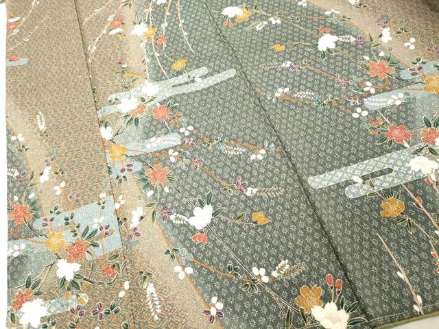 平和屋着物■上質な小紋 エ霞花文 暈し染め 金彩 正絹 逸品 未使用 DABE7985cd