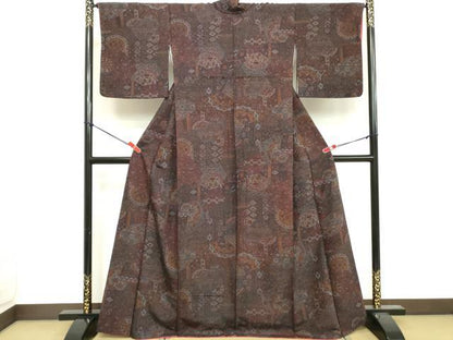 平和屋着物■上質な小紋 紬地 切嵌花文 正絹 逸品 DABE7986cd