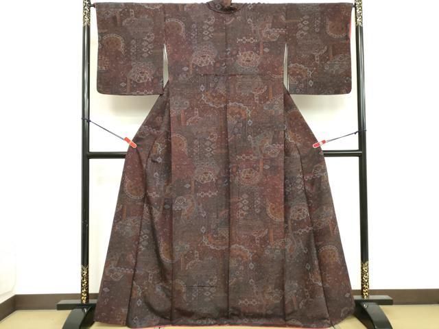 平和屋着物■上質な小紋 紬地 切嵌花文 正絹 逸品 DABE7986cd