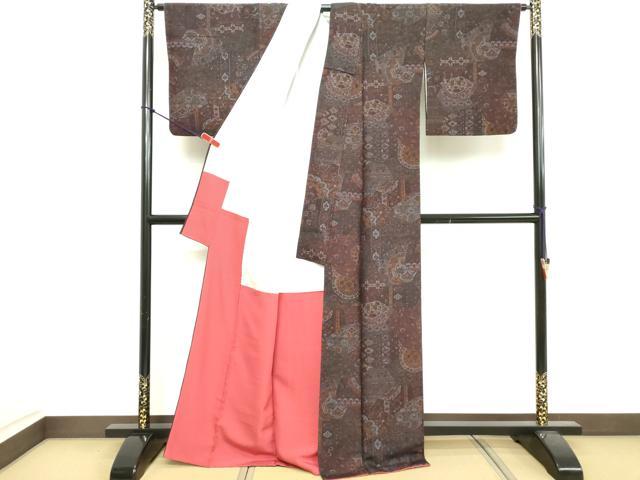 平和屋着物■上質な小紋 紬地 切嵌花文 正絹 逸品 DABE7986cd