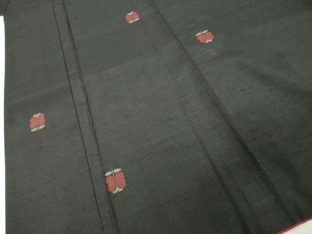 平和屋着物■上質な紬 遠州椿 黒地 正絹 逸品 DABE7989cd