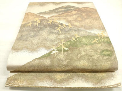 平和屋着物◎六通柄袋帯　遠山文　金糸　正絹　逸品　DABE8005xg