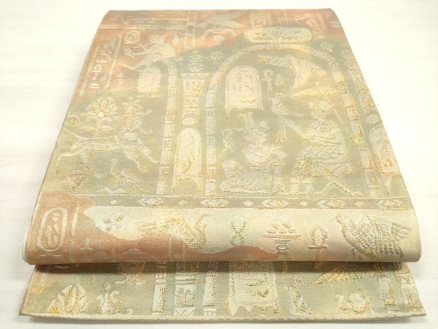 平和屋着物◎六通柄袋帯　古代壁画文様　金糸　正絹　逸品　DABE8006xg