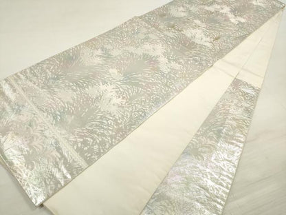 平和屋着物◎西陣 服部織物謹製 六通柄袋帯 草葉文 こはく錦 金銀糸 正絹 逸品 DABE8020xg