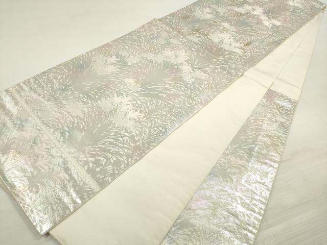 平和屋着物◎西陣 服部織物謹製 六通柄袋帯 草葉文 こはく錦 金銀糸 正絹 逸品 DABE8020xg