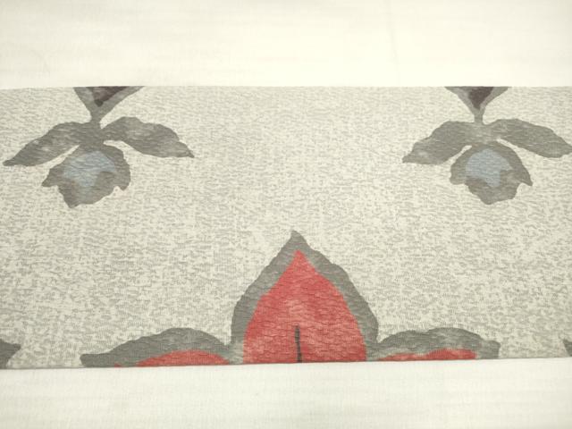 平和屋着物◎九寸名古屋帯 ふくれ織 草花文 正絹 逸品 DABE8023xg
