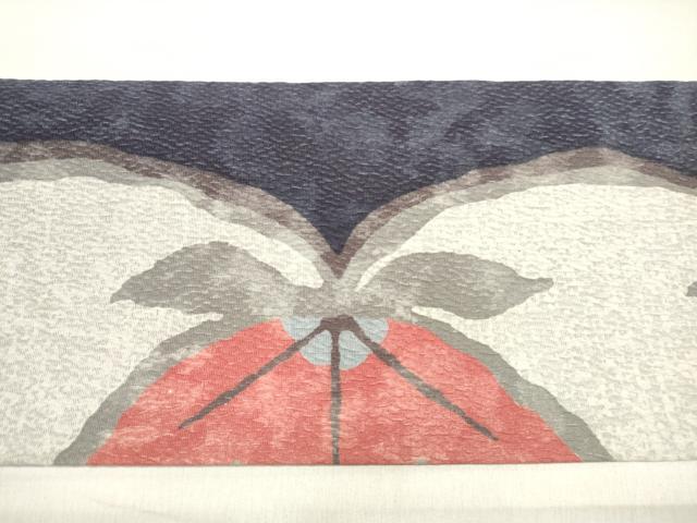 平和屋着物◎九寸名古屋帯 ふくれ織 草花文 正絹 逸品 DABE8023xg