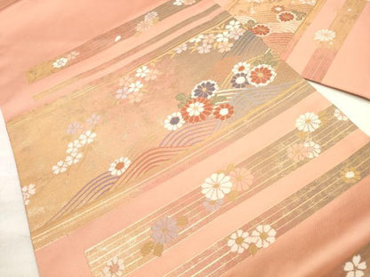 平和屋着物◎九寸名古屋帯 横段立波文 金糸 正絹 逸品 DABE8024xg