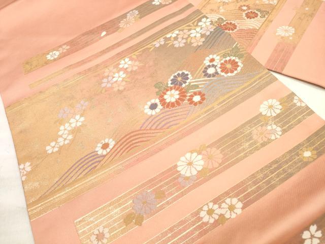 平和屋着物◎九寸名古屋帯 横段立波文 金糸 正絹 逸品 DABE8024xg