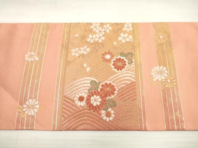 平和屋着物◎九寸名古屋帯 横段立波文 金糸 正絹 逸品 DABE8024xg