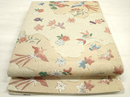 平和屋着物◎綴れ 九寸名古屋帯 立波花鳥舞蝶文 金糸 正絹 逸品 DABE8026xg