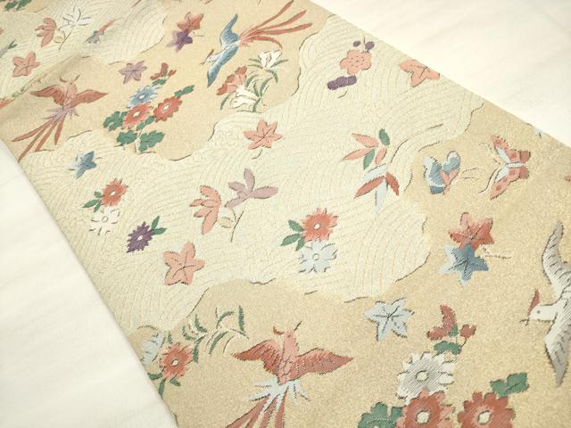 平和屋着物◎綴れ 九寸名古屋帯 立波花鳥舞蝶文 金糸 正絹 逸品 DABE8026xg