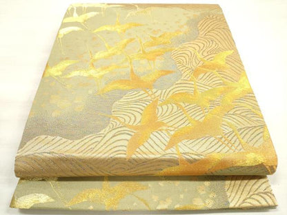 平和屋着物◎六通柄袋帯　立波飛鶴文　金糸　正絹　逸品　DABE8037xg
