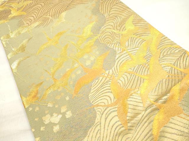 平和屋着物◎六通柄袋帯　立波飛鶴文　金糸　正絹　逸品　DABE8037xg