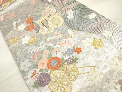 平和屋着物◎六通柄袋帯　唐織　花車文　箔錦つづれ　金銀糸　正絹　逸品　DABE8041xg