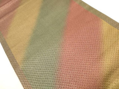 平和屋着物◎全通柄袋帯　斜縞　金糸　正絹　逸品　DABE8047xg