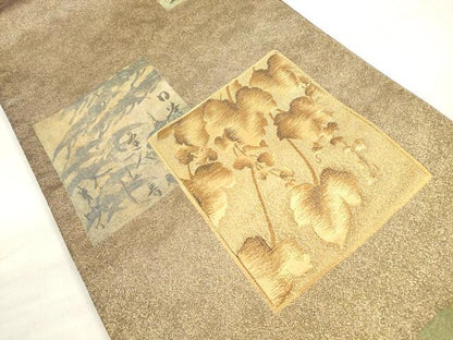 平和屋着物◎太鼓柄袋帯 色紙吉祥文 金糸 正絹 逸品 DABE8058xg