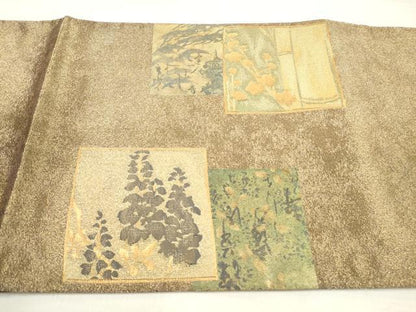 平和屋着物◎太鼓柄袋帯 色紙吉祥文 金糸 正絹 逸品 DABE8058xg