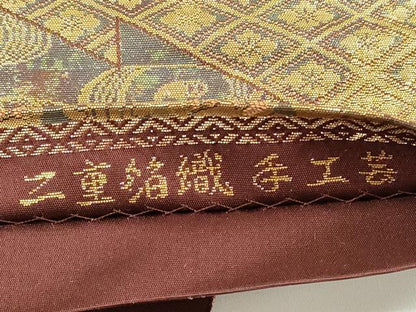 平和屋着物◎西陣 服部織物謹製 六通柄袋帯 吉祥鳳凰更紗花文 二重箔織 手工芸 こはく錦 金糸 正絹 逸品 DABE8059xg