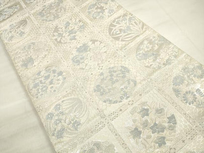 平和屋着物◎六通柄袋帯 唐織 天井花丸文 銀糸 正絹 逸品 DABE8070xg