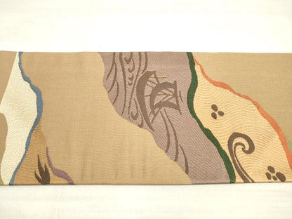 平和屋着物◎九寸名古屋帯 流水草葉文 正絹 逸品 DABE8075xg