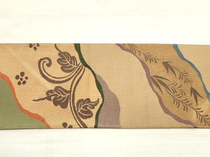 平和屋着物◎九寸名古屋帯 流水草葉文 正絹 逸品 DABE8075xg