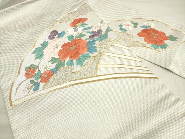 平和屋着物◎九寸名古屋帯 駒刺繍 扇面花鳥文 金銀糸 正絹 逸品 DABE807xg
