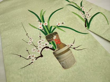 平和屋着物◎九寸名古屋帯 総刺繍 駒刺繍 草花文 金糸 正絹 逸品 DABE8087xg