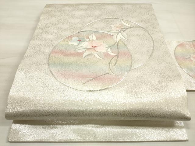 平和屋着物◎九寸名古屋帯 総刺繍 駒刺繍 花丸文 銀糸 正絹 逸品 DABE8088xg