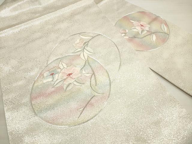 平和屋着物◎九寸名古屋帯 総刺繍 駒刺繍 花丸文 銀糸 正絹 逸品 DABE8088xg