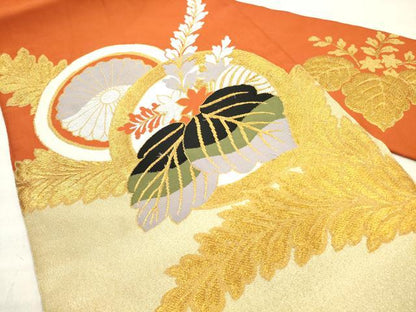 平和屋着物◎綴れ 八寸名古屋帯 草花文 金糸 正絹 逸品 DABE8089xg