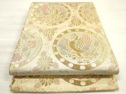 平和屋着物◎六通柄袋帯　鳳凰花丸文　金糸　正絹　逸品　DABE8090xg