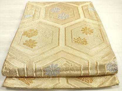 平和屋着物◎六通柄袋帯　亀甲花文　金銀糸　正絹　逸品　DABE8095xg