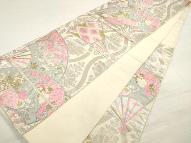 平和屋着物◎六通柄袋帯　唐織　扇面鳳凰草花文　金銀糸　正絹　逸品　DABE8102xg