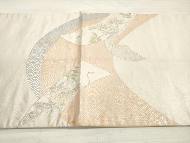 平和屋着物◎太鼓柄袋帯　刺繍　吉祥立波短冊枝松文　銀糸　正絹　逸品　DABE8113xg