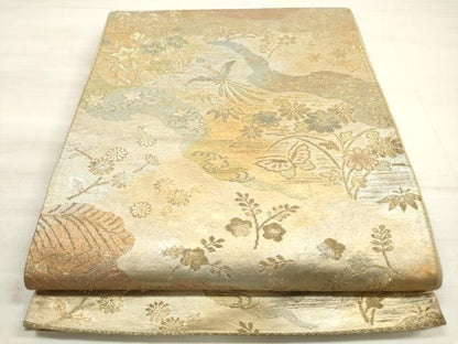 平和屋着物◎六通柄袋帯　流水花鳥舞蝶文　金銀糸　正絹　逸品　DABE8114xg