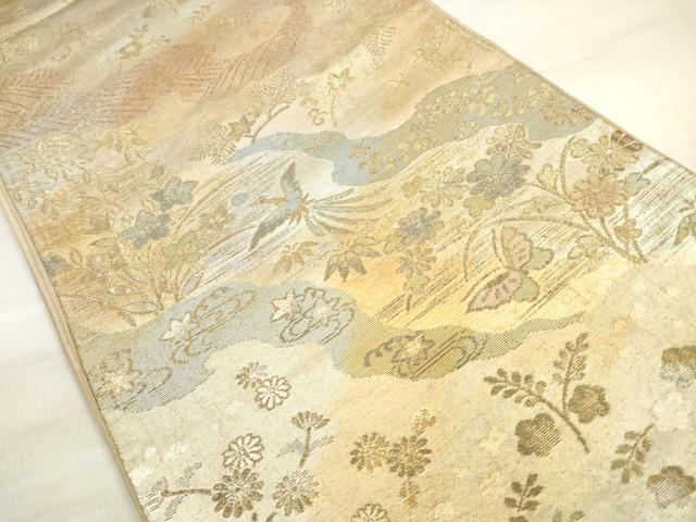 平和屋着物◎六通柄袋帯　流水花鳥舞蝶文　金銀糸　正絹　逸品　DABE8114xg