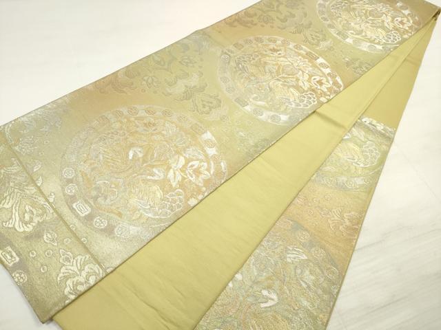 平和屋着物◎六通柄袋帯　向かい鳥更紗花丸文　金銀糸　正絹　逸品　DABE8116xg