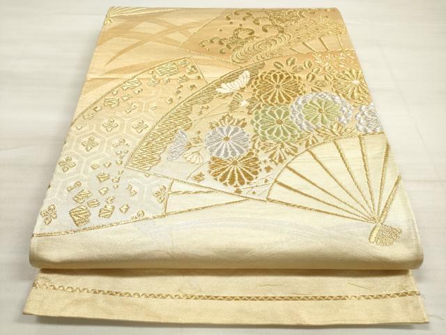 平和屋着物◎六通柄袋帯 吉祥扇面花文 金銀糸 正絹 逸品 DABE8121xg