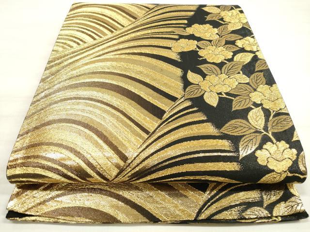 平和屋着物◎全通柄袋帯 立波花文 金糸 正絹 逸品 DABE8139xg