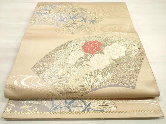 平和屋着物◎六通柄袋帯 唐織 流水地紙草花文 本漆