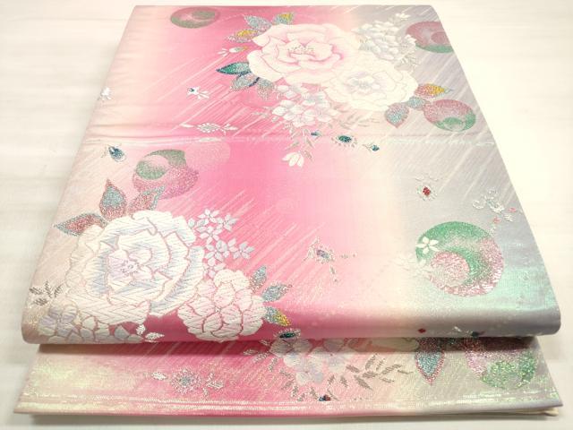 平和屋着物●六通柄袋帯　唐織　舞桜　草花文　金銀糸　正絹　逸品　DABA1734ps 平和屋着物○六通柄袋帯 唐織 舞桜 草花文 金銀糸 正絹 逸品