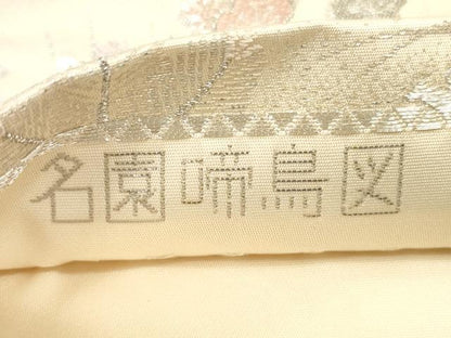 平和屋着物◎六通柄袋帯 名園啼鳥図 プラチナ箔 手織二重箔 正絹 逸品 DABE8152xg