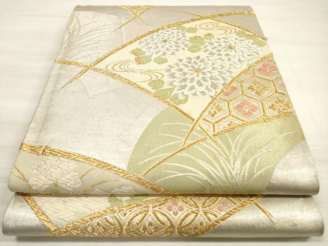 平和屋着物◎六通柄袋帯 唐織 地紙重ね草花文 金銀糸 正絹 逸品 DABE8153xg