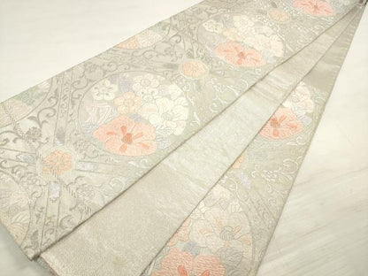 平和屋着物◎佐賀錦 六通柄袋帯 唐織 菱花丸文 銀糸 正絹 逸品 DABE8154xg