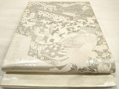 平和屋着物◎太鼓柄袋帯 唐織 王朝屏風小袖文様 プラチナ箔 正絹 逸品 DABE8159xg