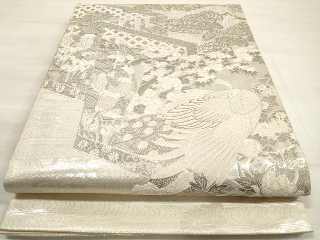 平和屋着物◎太鼓柄袋帯 唐織 王朝屏風小袖文様 プラチナ箔 正絹 逸品 DABE8159xg