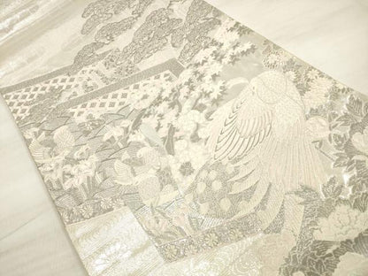 平和屋着物◎太鼓柄袋帯 唐織 王朝屏風小袖文様 プラチナ箔 正絹 逸品 DABE8159xg