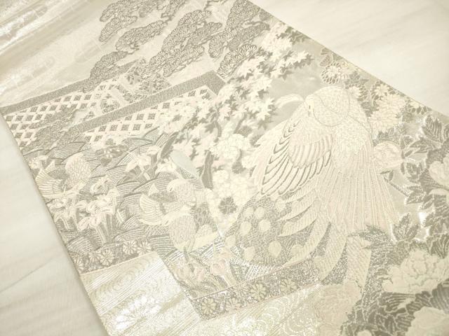 平和屋着物◎太鼓柄袋帯 唐織 王朝屏風小袖文様 プラチナ箔 正絹 逸品 DABE8159xg