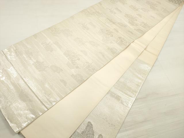 平和屋着物◎太鼓柄袋帯 唐織 王朝屏風小袖文様 プラチナ箔 正絹 逸品 DABE8159xg